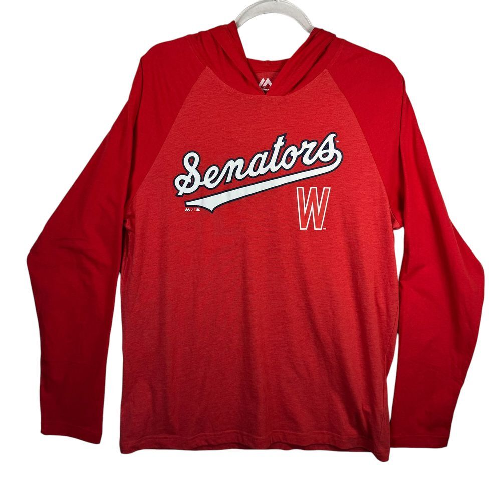 Majestic Washington Senators MLB‎ Baseball Lightweight Hooded Raglan T-Shirt L